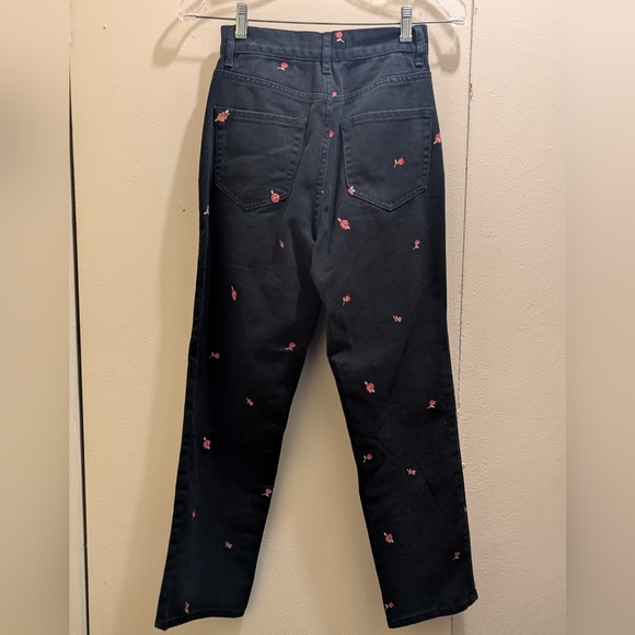 PacSun Rose Embroidered Black High Rise Mom Jeans Straight Ankle Length- 24 - Picture 10 of 13